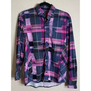 Au Noir Mens 2 US Med Plum Rubicon Plaid Button Down Shirt Long Sleeve Stretch